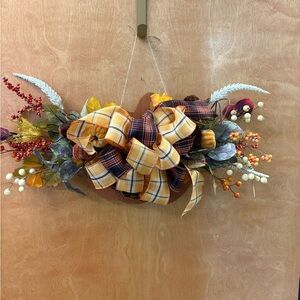 Autumn Plaid Ribbon Pumpkin Door Hanger